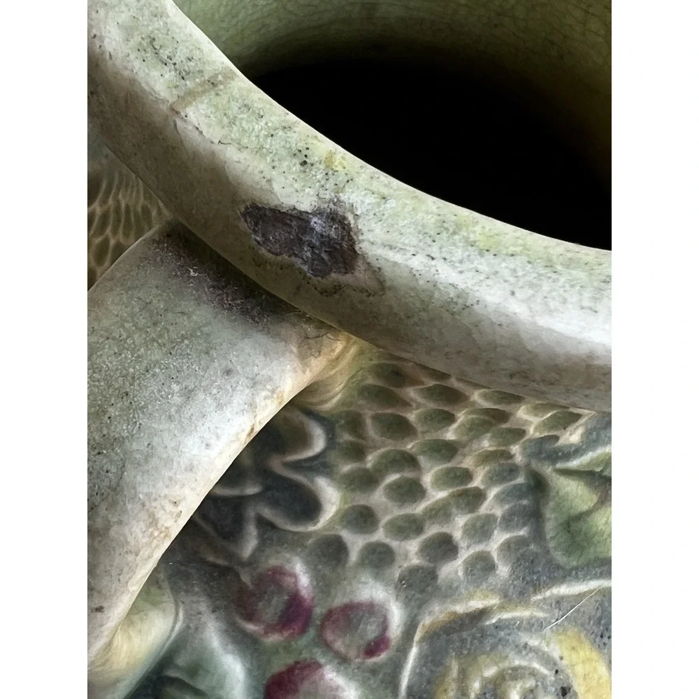 Antique Roseville Rozane Double Handle Roses Floral Art Pottery Vase 6.5